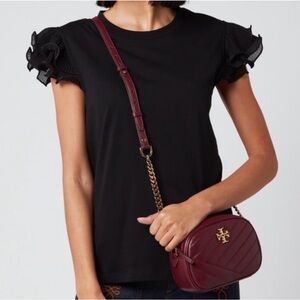 Tory Burch KIRA Chevron Wine Red Crossbody Bag with Gold Accents